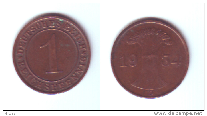 Germany 1 Reichsfennig 1934 D - 1 Rentenpfennig & 1 Reichspfennig