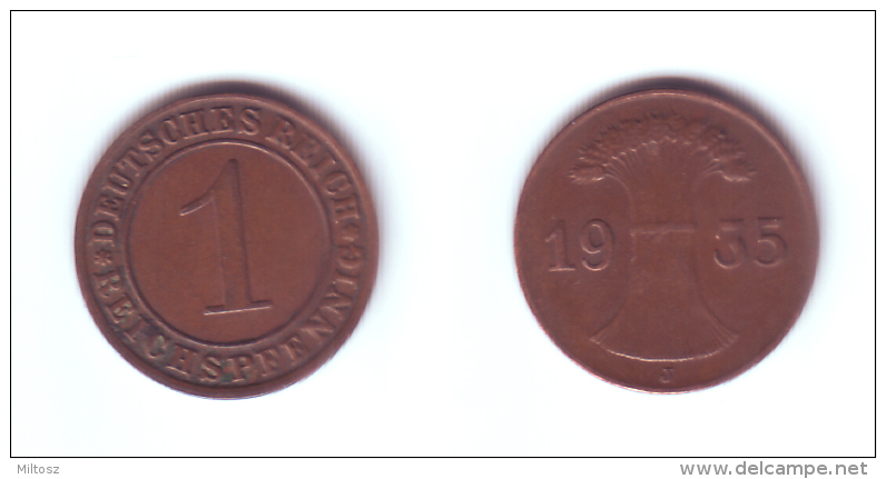 Germany 1 Reichspfennig 1935 J - 1 Rentenpfennig & 1 Reichspfennig