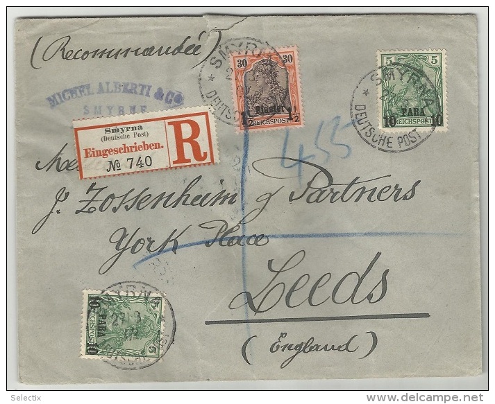 Turkey 1902 German Post In Ottoman Levant - Registered Recommandée - Smyrne - Smyrna - Wax Seal - Covers & Documents
