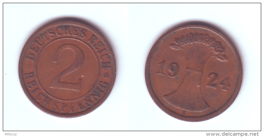Germany 2 Reichspfennig 1924 E - 2 Rentenpfennig & 2 Reichspfennig