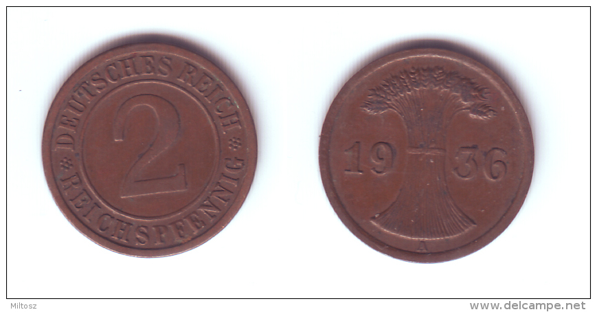 Germany 2 Reichspfennig 1936 A - 2 Rentenpfennig & 2 Reichspfennig