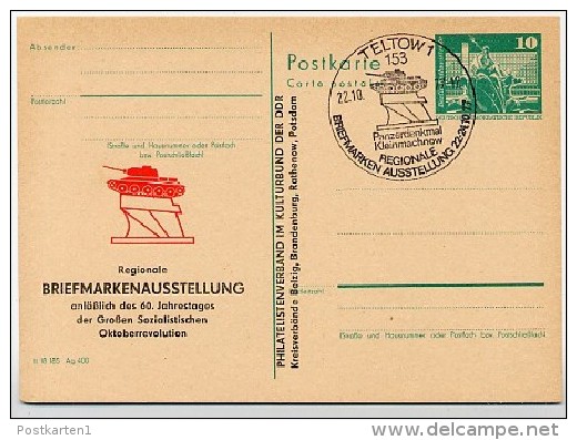 DDR P79-9c-77 C44-c Postkarte PRIVATER ZUDRUCK Panzerdenkmal Kleinmachnow Sost. 1977 - Private Postcards - Used