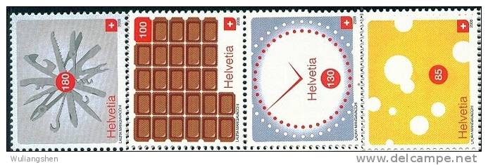 XA0996 Switzerland 2008 Watches, Knives, Chocolate 4v MNH - Clocks