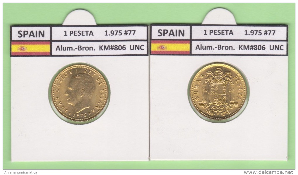 SPANIEN   1 PESETA  1.975 #77  Aluminium-Bronze  KM#806   Stempelglanz  T-DL-9365 Austri. - 1 Peseta