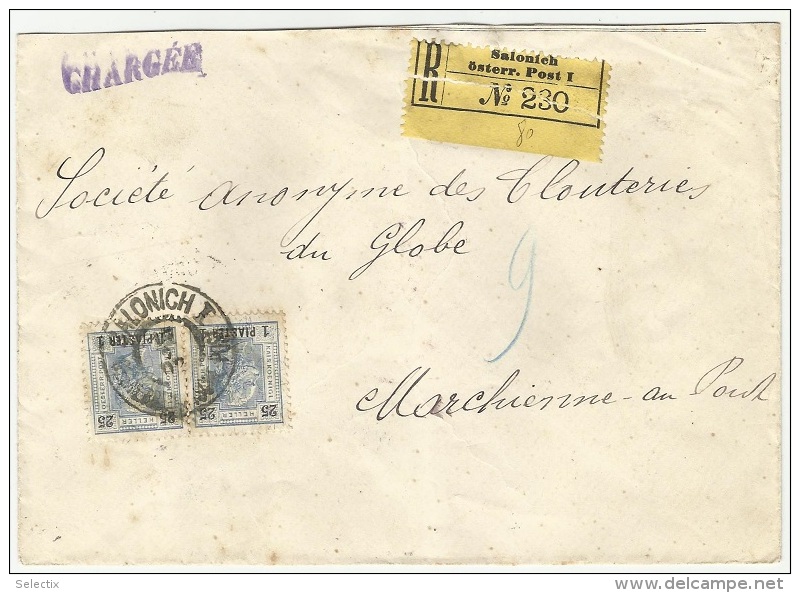 Greece 1902 Banque De Salonique To France - Registered Cover - Austrian Post Office - Thessalonique