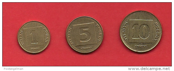 ISRAEL, 1985-1995,  Circulated Coin, 1+5+10 Agorot, Alu Bronze KM156+157+158,  C1706 - Israel