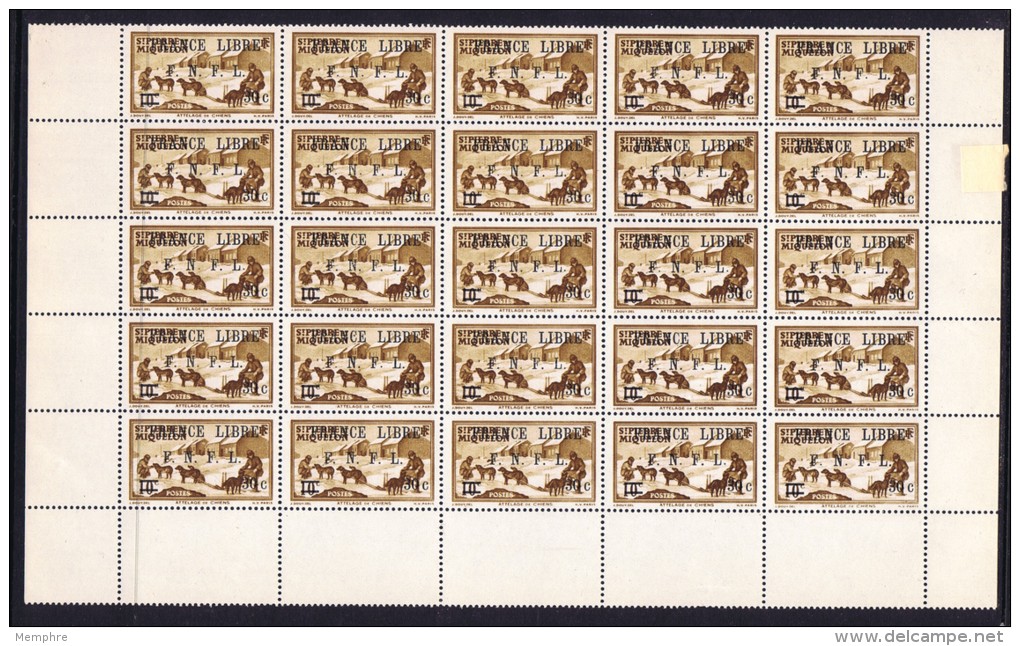 1942  Attelage De Chiens 10 Cent Surchargé &laquo;France Libre&raquo; Et Nouvelle Valeur 30 Cent Feuille De 25 Ex ** Yv - Unused Stamps