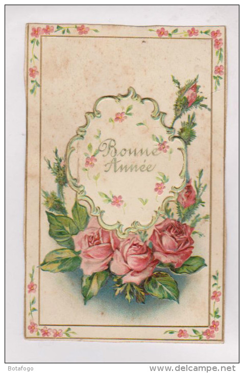 CPA EN RELIEF FLEURS FANTAISIE BONNE ANNEE AVEC CALENDRIER DE L ANNEE 1908!! EN L OUVRANT - New Year