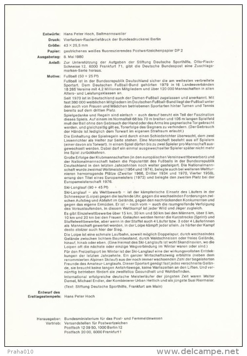 BRD / First Day Sheet (1980/11) 5300 Bonn 1: Sport (Fotball; Cross-country Skiing) - Covers & Documents