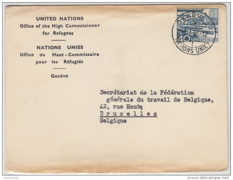 20594 United Nations Office Of The High Commissioner For Refugees, Enveloppe De Genève 4.1.55 Vers La FGTB En Belgique - ONU