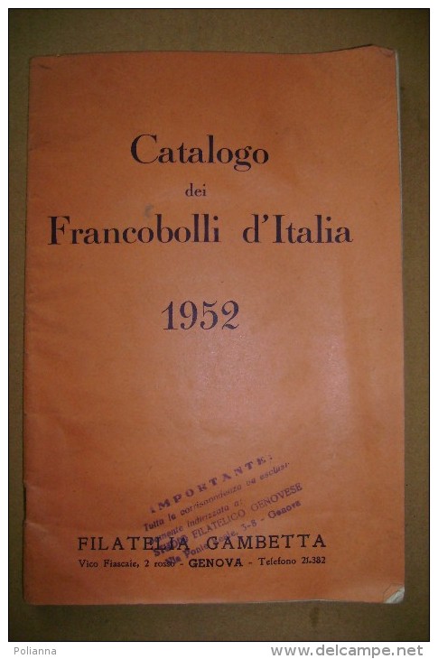 PCA/17 Catalogo FRANCOBOLLI D´ITALIA 1952 Catalogazione Dal Sassone - Italia