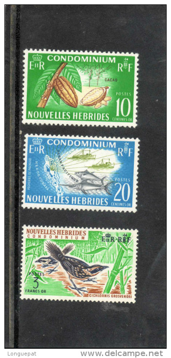 NOUVELLES-HEBRIDES : Cacaoyer,Pêche Et Carte, Oiseau (Cichlornis Grovenori) - Type De 1965  (E II R) Légende En Français - Ongebruikt