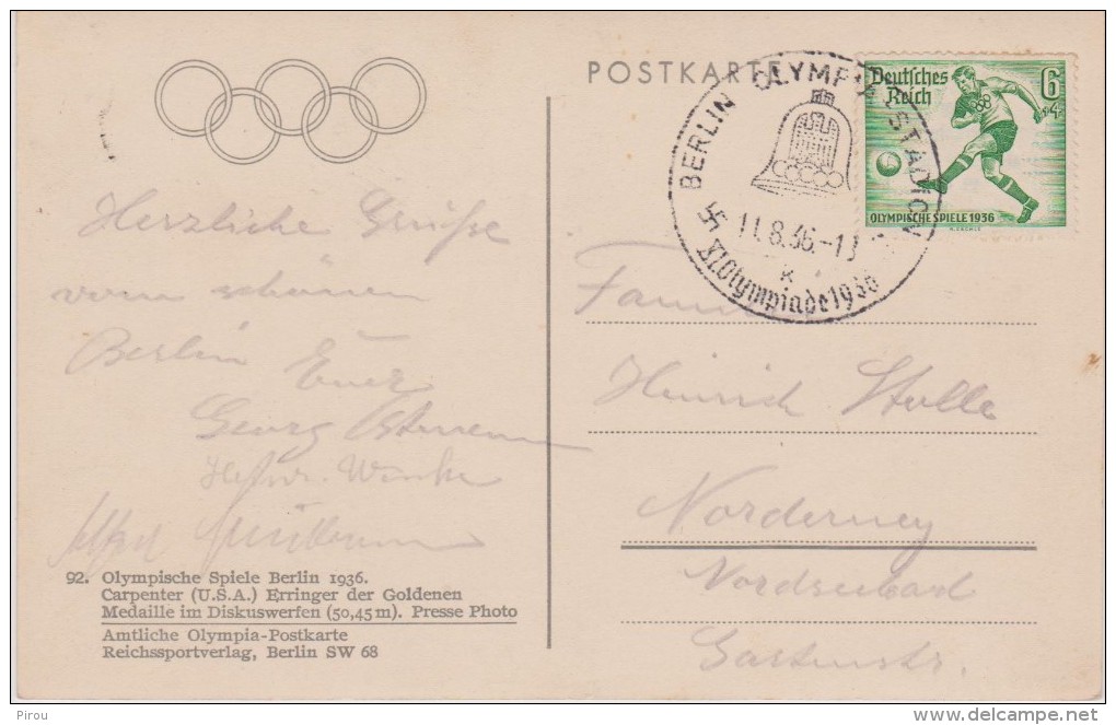 JEUX OLYMPIQUES DE BERLIN 1936  : CARPENTER ( USA ) LANCEMENT DU DISQUE - Olympische Spelen