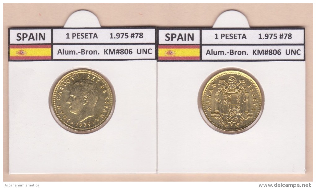 SPANJE   1 PESETA  1.975 #78  Aluminium-Bronze  KM#806   Uncirculated  T-DL-9366 Holan. - 1 Peseta