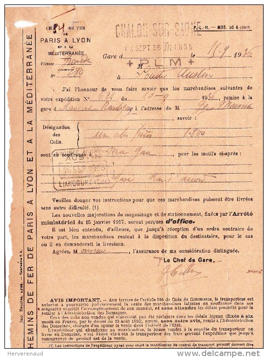 Paix 283 Sur Avis De Souffrance De Chalon-sur-Saône à  Liancourt- Rantigny (Oise) - Lettres & Documents