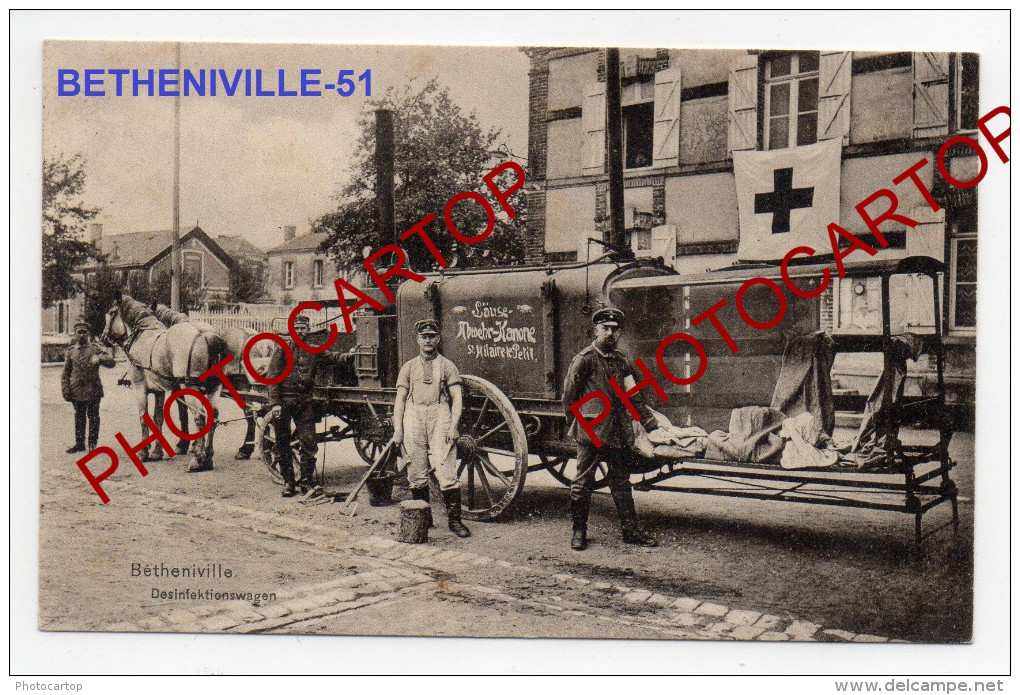 DEPOUILLEUSE-Betheniville -Attelage-POUX-Vermine-Pr Oprete-Sante-Desinfection -Carte Allemande-Guerre14-18-1WK -51- - Bétheniville