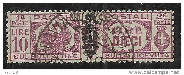 ITALY KINGDOM ITALIA REGNO 1945 LUOGOTENENZA PACCHI POSTALI FREGIO PARCEL POST LIRE 10 USATO USED OBLITERE' - Postpaketten
