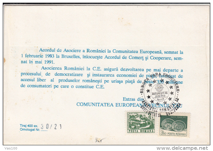 EUROPEAN COMMUNITY, ROMANIAN ADERATION, SPECIAL COVER, 1993, ROMANIA - EU-Organe