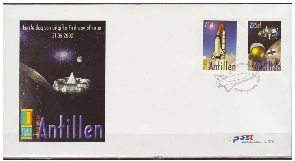 Nederlandse Antillen, 2000, Anaheim 2000, Spaceshuttle, Space Station, E316, FDC - Sud America