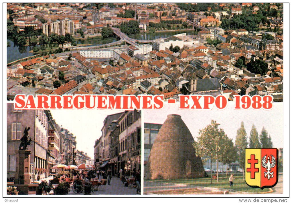 CPSM SARREGUEMINES MOSELLE EXPO 1988 BLASON MULTI VUES - Sarreguemines