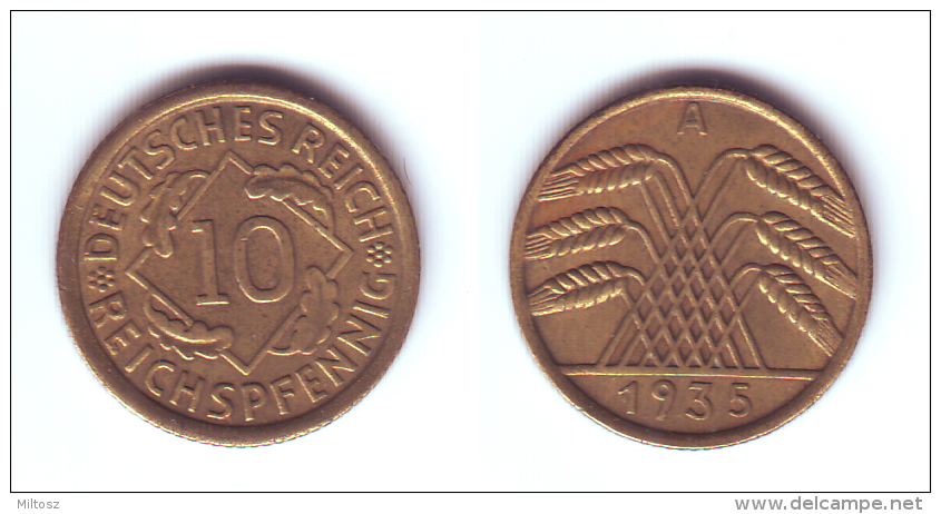 Germany 10 Reichspfennig 1935 A - 10 Rentenpfennig & 10 Reichspfennig