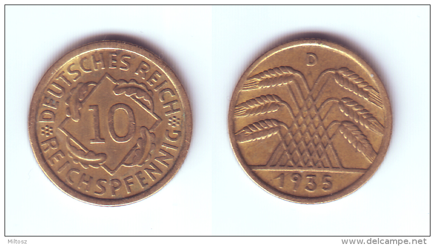 Germany 10 Reichspfennig 1935 D - 10 Rentenpfennig & 10 Reichspfennig