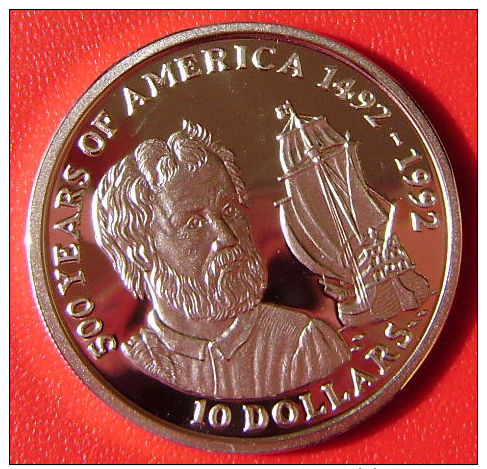 ISLAS COOK - 10 Dollars 1990 PLATA Proof KM90 - 500 A&ntilde;os / 500 Years America - Islas Cook