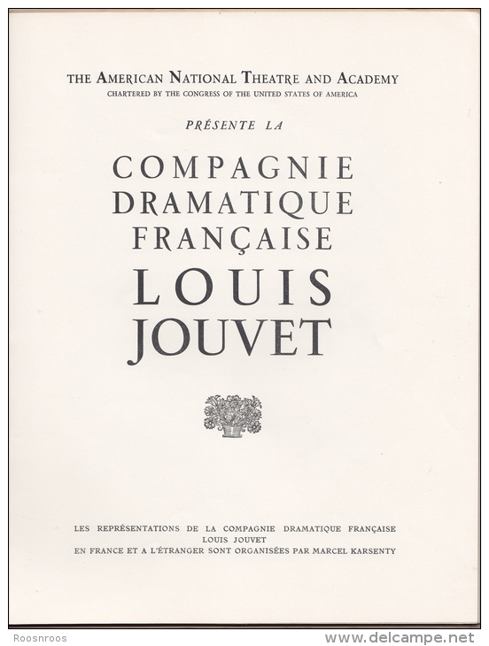 PLAQUETTE SOUVENIR AMERICAN NATIONAL THEATRE ACADEMY COMPAGNIE DRAMATIQUE LOUIS JOUVET 1951 (?) - Cinema & Teatro