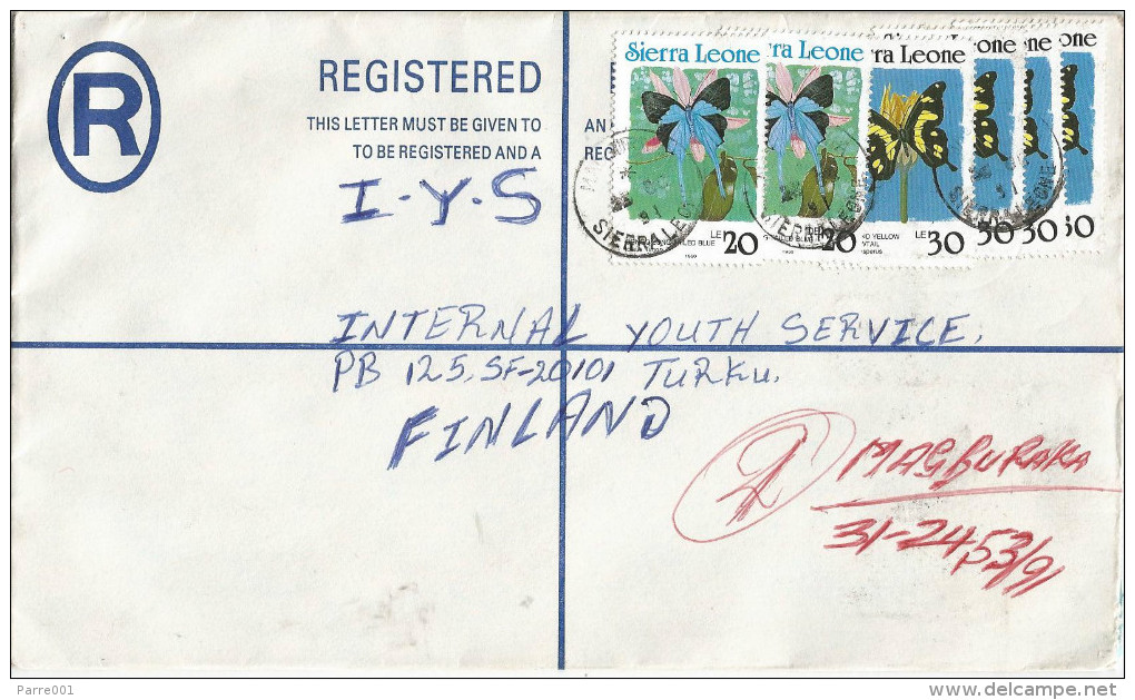 Sierra Leone 1991 Magburaka Tanuetheira Le20 1990 Papilio Le30 Butterfly Registered Le5 Stationary Format H Cover - Sierra Leone (1961-...)