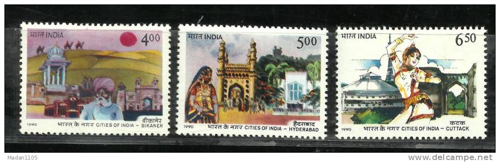 INDIA, 1990, Cities Of India, Set 3 V, Bikaner, Hyderabad, Cuttack,  MNH, (**) - Ungebraucht