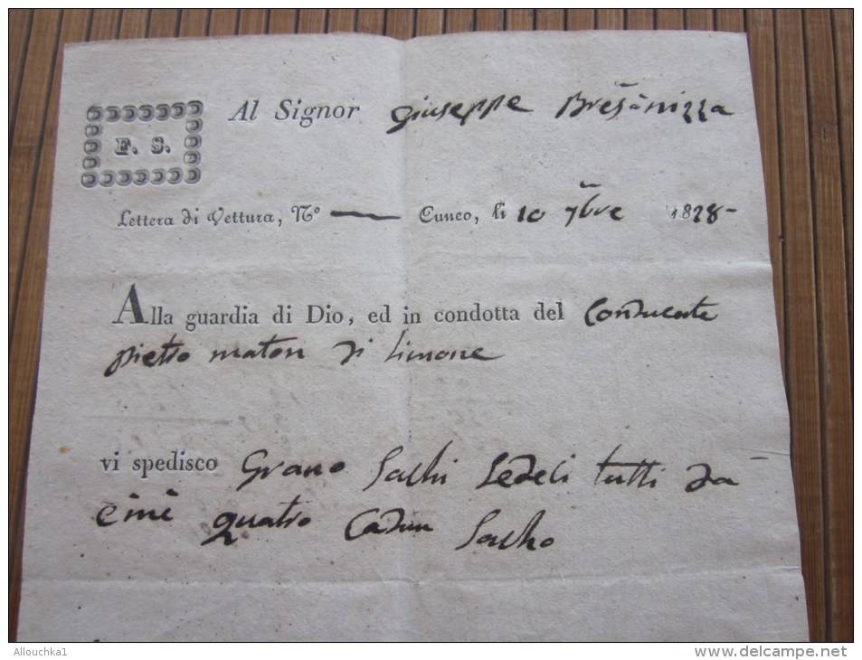 RARE 1828 Lettera Di Vettura + Fiscale F. Serra Negoziante In Cuneo Italie Italia &gt;G. Bresso - Brés &gt; Nizza Nice F - Italia