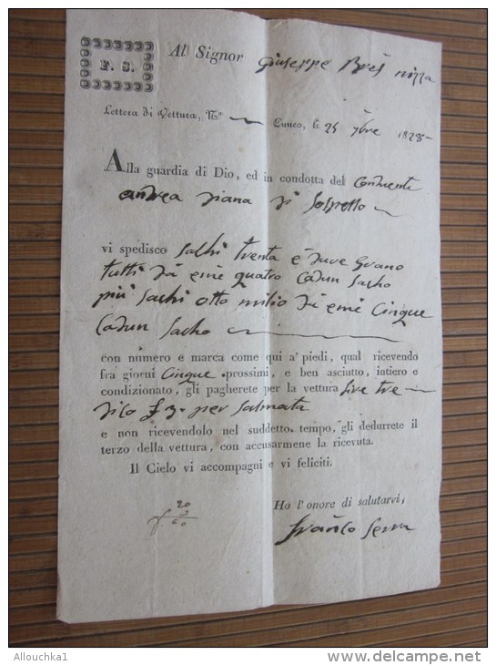 RARE 1828 Lettera Di Vettura + Fiscale F. Serra Negoziante In Cuneo Italie Italia &gt;G. Bresso - Brés &gt; Nizza Nice F - Italia