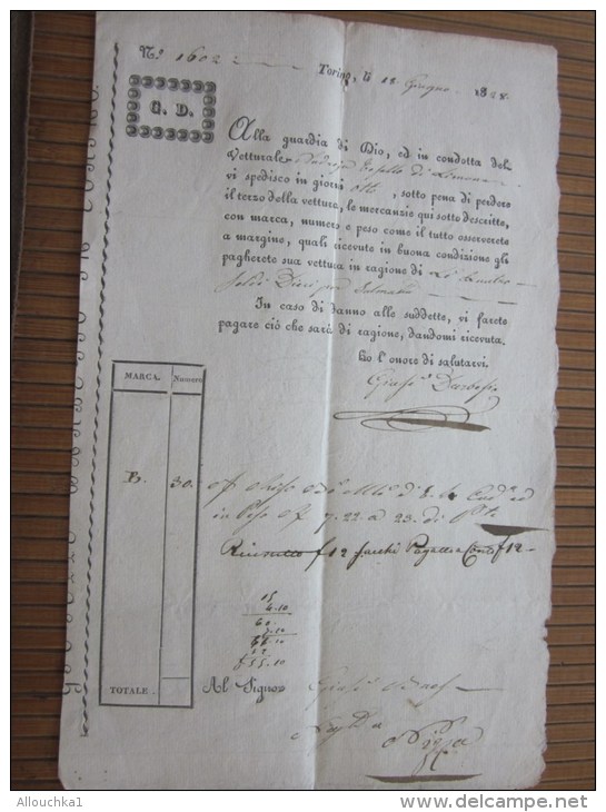 RARE 1828 Lettera Di Vettura + Fiscale G.D. Negoziante In Torino Italie Italia &gt;G. Bresso - Brés &gt; Nizza Nice Fran - Italia