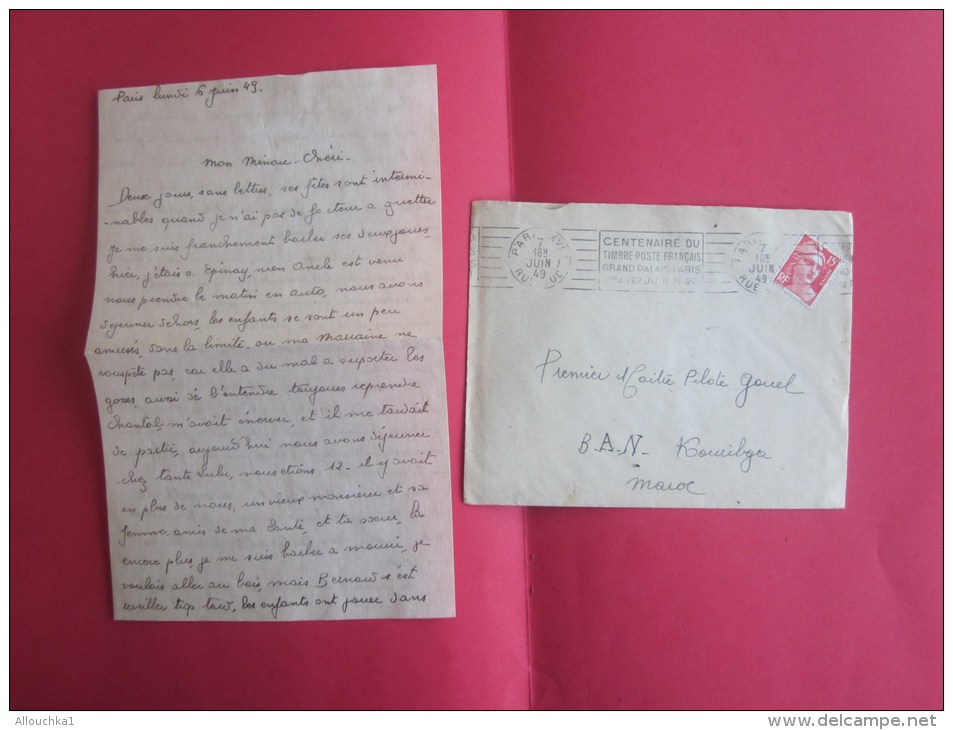 1949 Lettre D´Amour "enflammée "de Hyéres  1er Maître Pilote Gouel Base Aérienne Navale (B.A.N ) KOUIBGA (Maroc) - Lettres & Documents