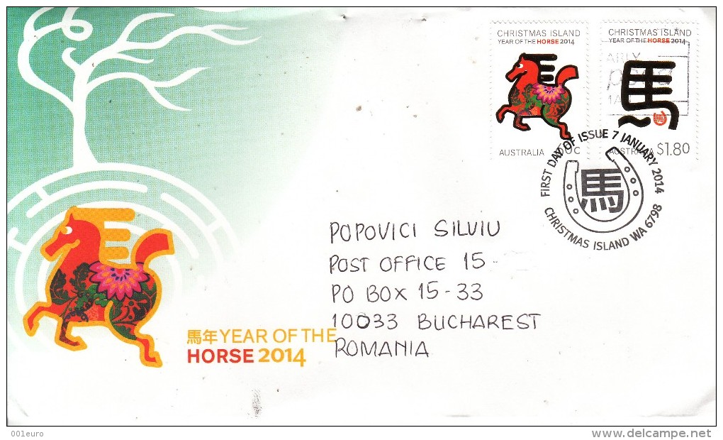 AUSTRALIA - CHRISTMAS ISLAND 2014 : HORSE YEAR Cover Circulated To ROMANIA - Registered Shipping! Envoi Enregistre! - Christmas Island