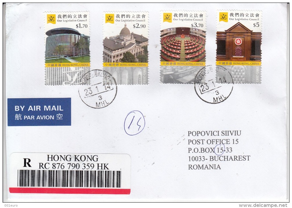 HONG KONG : LEGISLATIVE COUNCIL On Registered Cover Circulated To ROMANIA - Registered Shipping! Envoi Enregistre! - Gebraucht