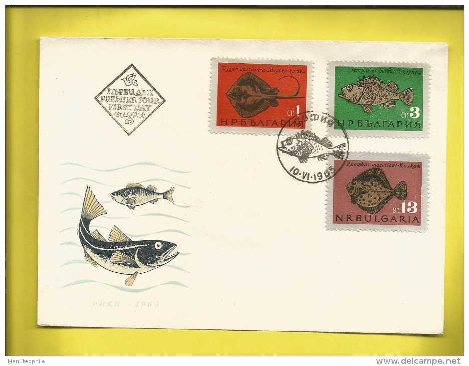 Lettre BULGARIE PREMIER JOUR Théme POISSONS Timbres N°s 1328, 1330, 1333 Oblit 10 VI 1965 Voir Scans - Briefe U. Dokumente