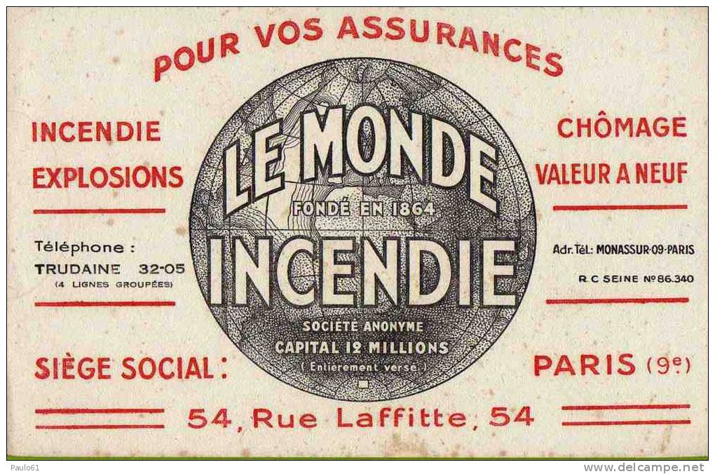 BUVARD : Le Monde Incendie - Banca & Assicurazione