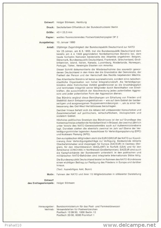 BRD / First Day Sheet (1980/02) 5300 Bonn 1: Federal Republic Of Germany Into NATO; 25th Anniversary - OTAN
