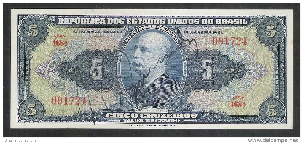 P.134 - Brazil, 5 Cruzeiros, Valor Recebido, 1943, Hand-signed. UNC. - Brésil