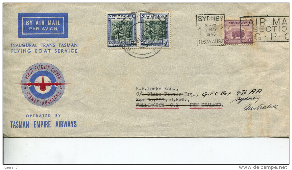 (338) New Zealand Airmail Cover To Australia - 1940 - Inaugural Trans-Tasman Flying Boat Service - Brieven En Documenten