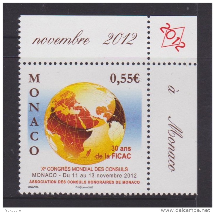 Monaco Mi 3095 10th World Conference Of Consuls - World Map - 2012 * * - Unused Stamps