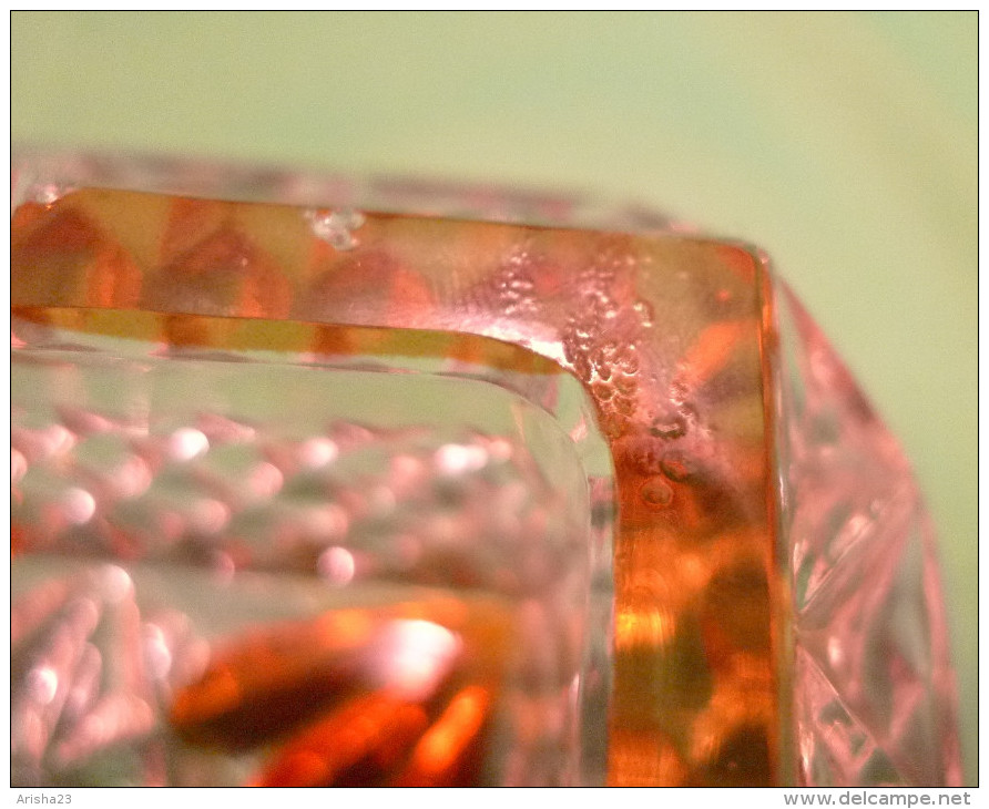 Vintage CRYSTAL Glass ASHTRAY Decorated W. Rich Yellow Flashed Glass & Facets - Glas