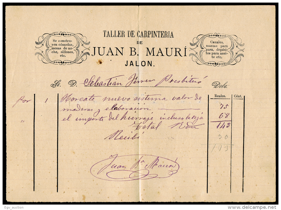 ALICANTE - 1880 JALON - NOTA DE ENTREGA \"TALLER DE CARPINTERIA DE JUAN B. MAURI\ - Storia Postale