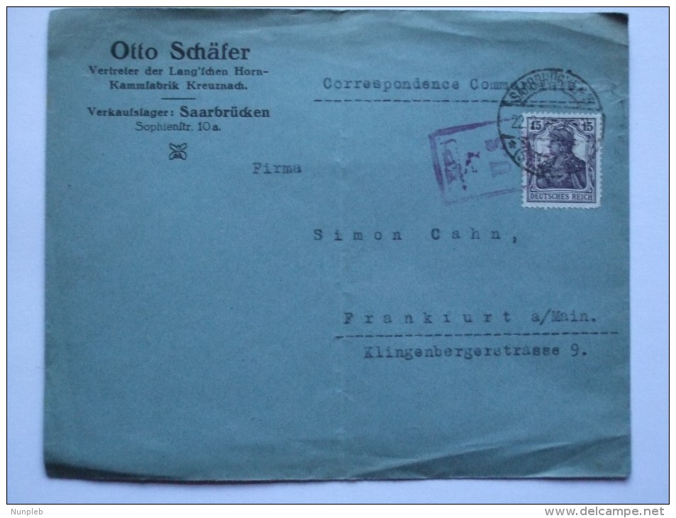 GERMANY 1919 COVER SAARBRUCKEN TO FRANKFURT - Covers & Documents