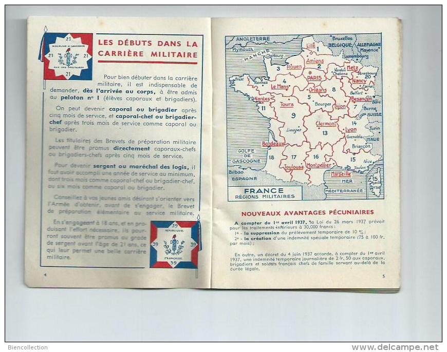 Calendrier Du Soldat Français 1937/1939;.48 Pages D'information Sur La Carriere Du Militaire - Petit Format : 1921-40