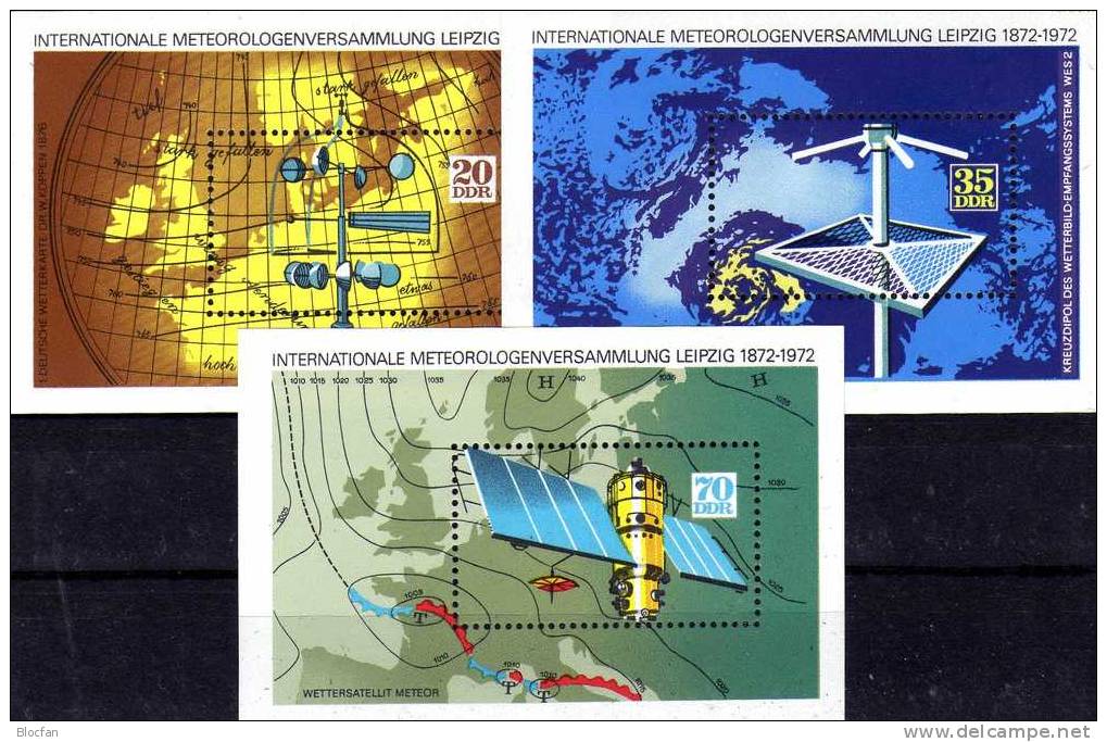 Meteorologie-Forschung DDR Block 34 Bis 36 ** 3€ Wetterkarte Wolkenbild Wetter-Satellit M/s Blocs Space Sheet Of Germany - Climate & Meteorology