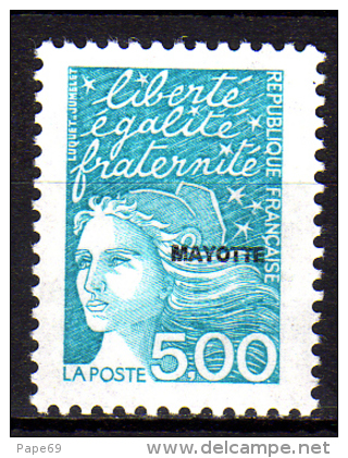 Mayotte  N° 67  XX  Série Courante : 5 F. Bleu-vert Sans Charnière, TB - Ungebraucht