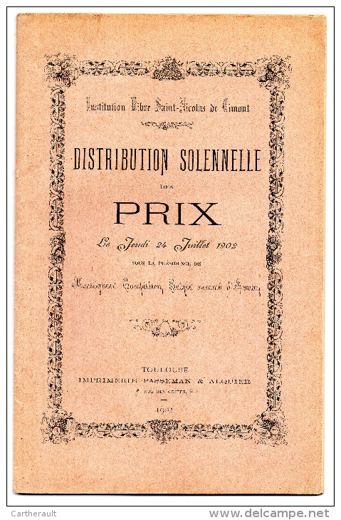 Livret De Distribution Solennelle Des Prix - 1902 - Institution Libre Saint-Nicolas De GIMONT  - 44 Pages - Diplômes & Bulletins Scolaires