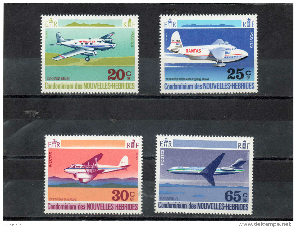 NOUVELLES-HEBRIDES : Avions : Caravelle, Dragon Rapide, Hydravion Sandringham, Drover MK III - Légende En Français. - Neufs